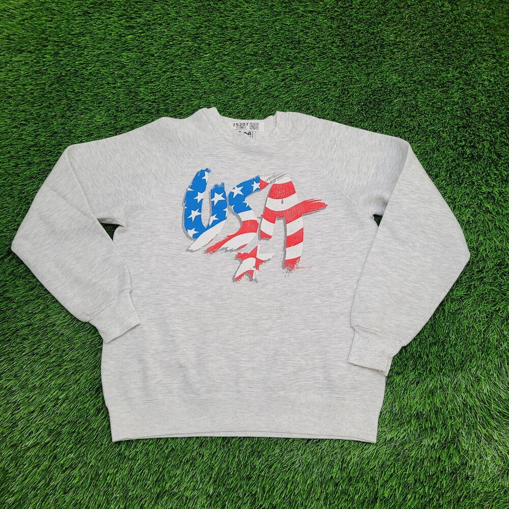 Vintage 90s USA Patriotic Flag Sweatshirt Womens Large 20x24